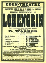 Premiere Poster for the opera Lohengrin by Richard Wagner in the Éden Théâtre, Paris, 1887.