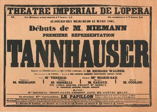 Premiere Poster for the opera Tannhäuser by Richard Wagner in the Opéra de Paris, 1861.