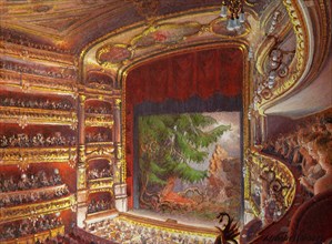 Premiere of the opera Walküre, act III, at the Gran Teatre del Liceu, Barcelona, 1899.