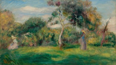 Meadow, trees and women, ca 1899.