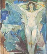 Standing nude against blue background, 1925-1930.