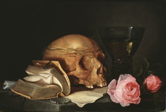Vanitas Still Life with a Skull, a Book and Roses, c.1630.