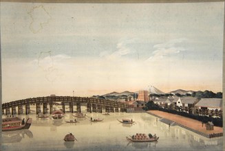 View of the Ryogokubashi over the Sumidagawa River in Edo, 1823-1829.