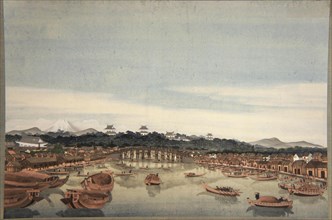 Nihonbashi in Edo and the Fuji in the background, 1823-1829.