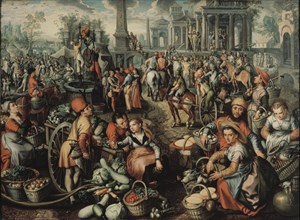 Market Scene with Ecce Homo, the Flagellation and the Carrying of the Cross, 1561.