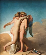 Cupid and Psyche embrace each other.