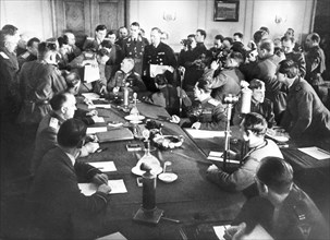 The signing the German Instrument of Surrender in Berlin, May 8, 1945, 1945.