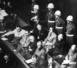 Defendants in the dock at the Nuremberg trials, 1945.