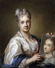 Self-portrait with sister's portrait, 1715.