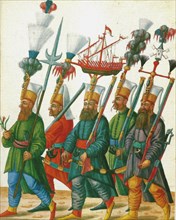The Janissaries. From the Codex Vindobonensis 8626, fol 13, ca 1590.