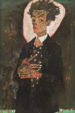 Self-Portrait with Peacock Vest Standing, 1911.