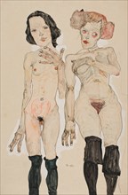 Two Naked Girls with Black Stockings, 1910.