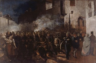 Firemen running to a blaze, 1851.