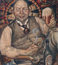 Piet Boendermaker with beer glass, 1917.