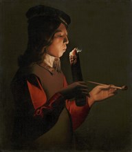 A young boy with a pipe, blowing on a firebrand, 1645-1648.