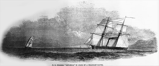 HMS Rifleman Chasing a Brazilian Slave Ship. From: Illustrated London News, December 14, 1850 , 1850