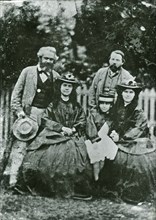 Karl Marx, Friedrich Engels and the daughters Jenny, Eleanor and Laura Marx, 1864.