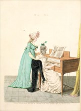 Ladies at the piano, from the Gallery of Fashion, 1796.