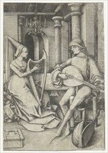 Luteplayer and Harpist, Late 15th cen..
