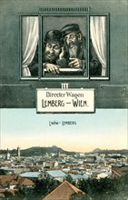 Lviv - Vienna. Anti-Semitic postcard, 1905.