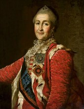 Portrait of Empress Catherine II (1729-1796) in red dress, ca 1782.