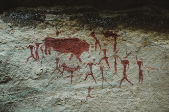 San rock painting in the Drakensberg Mountains in South Africa, .