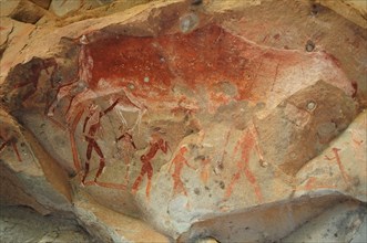 San rock painting in the Drakensberg Mountains in South Africa, .