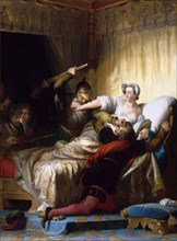 Scene in the bedroom of Marguerite de Valois during the St. Bartholomew's Day massacre, 1836.