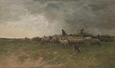 Shepherd with his flock, .