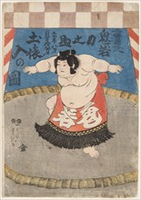 The wrestler Hidenoyama Raigoro, wearing an apron (kesho-mawashi), 1850s.