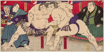 Wrestling match Umegatani Rodachi vs Kimura Shonosuke, ca 1885.