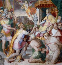 Emperor Otto I brings the Church treasury to Pope John XII. back, ca 1563.
