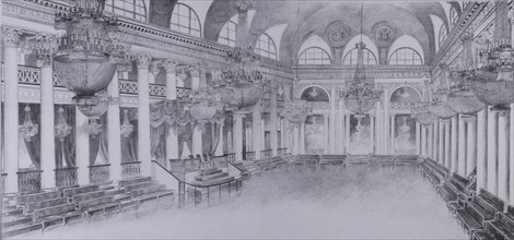 Interior of the Ballroom of the Assembly of the Nobility in Moscow, 1840s.