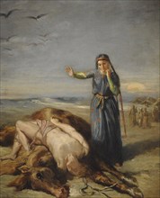 A young Cossack girl finds Mazeppa in a faint on the corpse of the horse , 1851.
