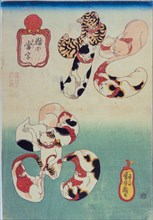 Cats forming the caracters for Octopus, from the series Cat Homophones (Neko no Ateji), ca 1842.