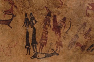 The dancers of Cogul. Cave painting from the Roca de los Moros (Roca dels Moros).