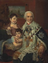 Portrait of Admiral Count Grigory Grigoryevich Kushelev (1754-1833) with children, 1809.