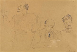 Anatoly Lunacharsky (1875-1933), Vladimir Lenin (1870-1924) and Leon Trotsky (1879-1940), 1921.
