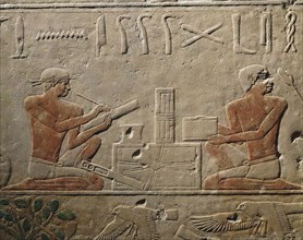 Two Scribes. Relief from Mastaba of Akhethotep at Saqqara, Old Kingdom, 5th Dynasty, ca 2494-2345 BC