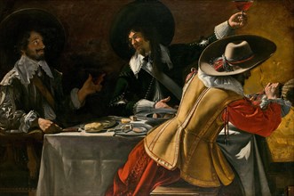 The Three Musketeers sitting at a table, c.1630.