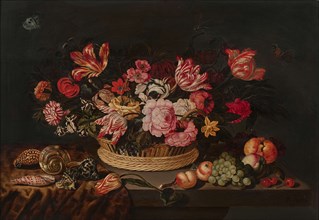 Basket of flowers and shells , 1639.