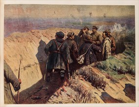 Stalin, Voroshilov and Shchadenko in the trenches of Tsaritsyn, 1934.