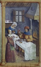 The maids. Miniature from Livre d'heures  , Late 15th cen..