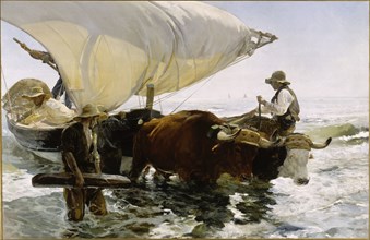 Return from Fishing: Towing the Bark, c. 1895.