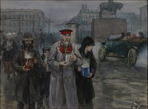 Hungry years in Petrograd. Return from a communal soup kitchen, 1919.