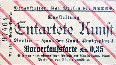 Ticket to the exhibition Degenerate Art in Berlin, 1937-1938.