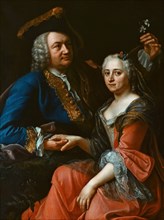Portrait of Johann Christoph Gottsched (1700-1766) with his wife Luise, c.1750. Creator: Anonymous.