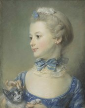 The little girl with the cat (Marie-Anne Huquier), 1747. Creator: Perronneau, Jean-Baptiste (1715-1783).