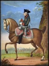 Portrait of Frederick II of Prussia (1712-1786) on horseback, 1777. Creator: Chodowiecki, Daniel Nikolaus (1726-1801).