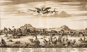 Seabattle during the siege of Candia (From: Schauplatz des Krieges), 1675. Creator: Anonymous.